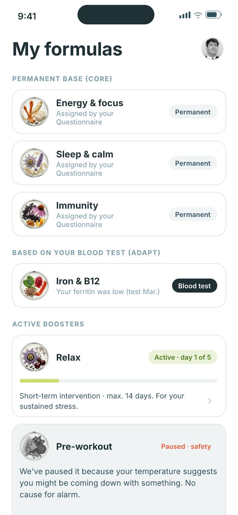 VION app formulas screen